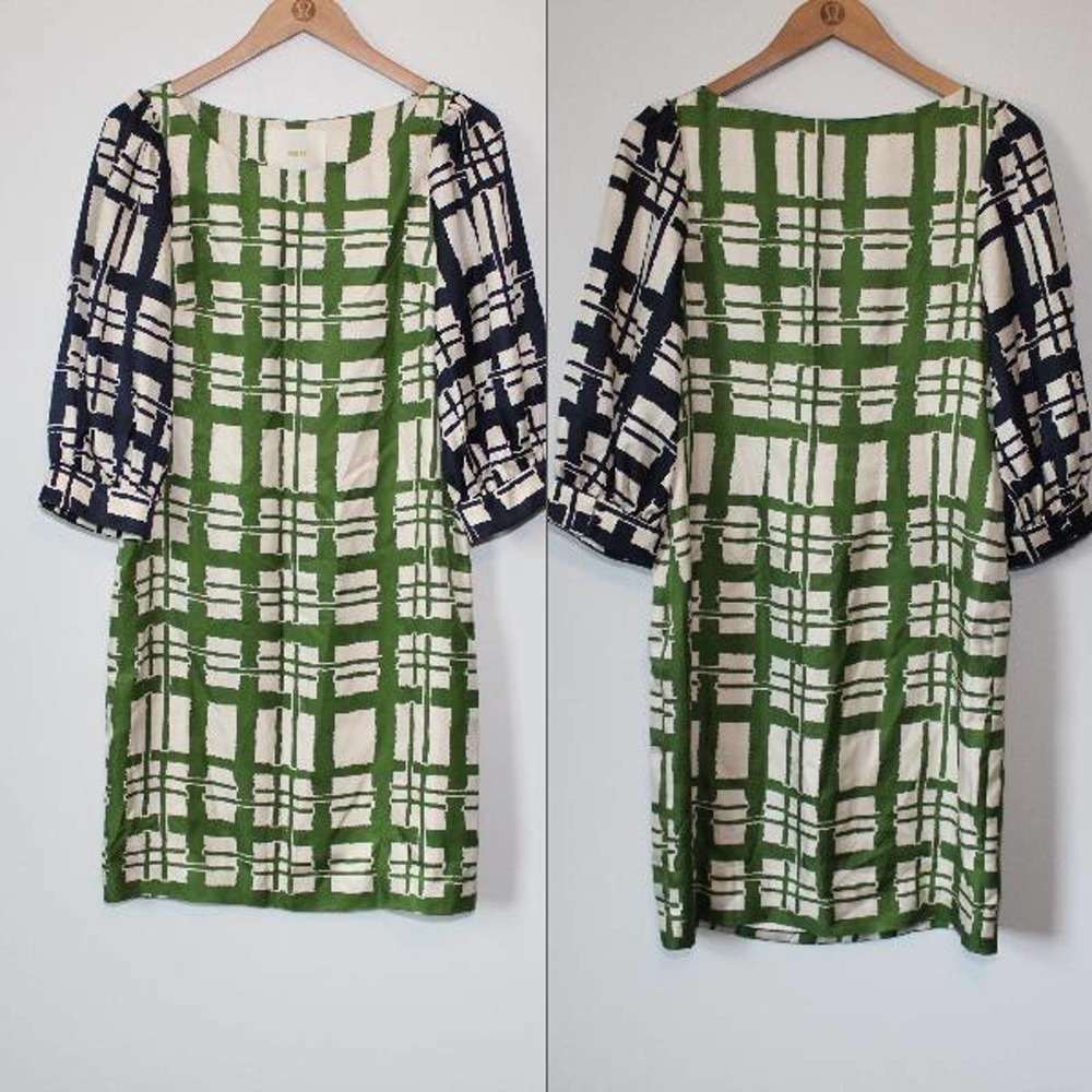 ✨2/$20 Anthropologie Maeve 100% Silk Abstract Shift Dress 4 Resort Vacation Mod - Picture 12 of 12